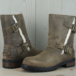 UGG NIELS 2 DOVE WOMENS FUR TRIM MOTO BOOT us 9 nib